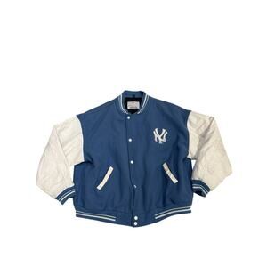Mens Genuine Merchandise Yankees Button Jacket Baby Blue White XL